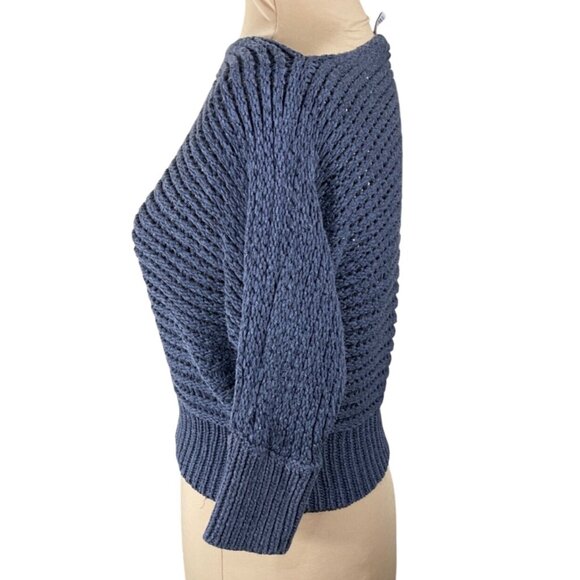 Chico's Cropped Sweater Slate Blue Size M Medium (1) Dolman Boat Neck VTG - Picture 2 of 6